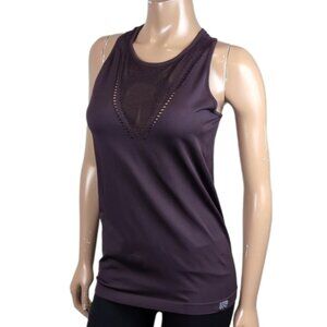 Marika Laser Cut Tank Top Sheer Fishnet Mesh Vneck Racerback Yoga Sporty Plum